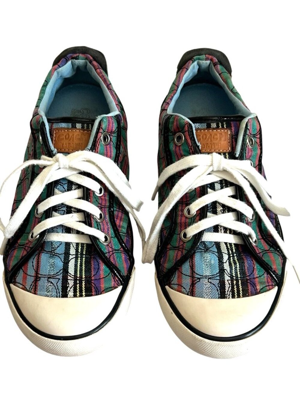 Coach Multicolor Plaid Low Top Sneakers with White Laces